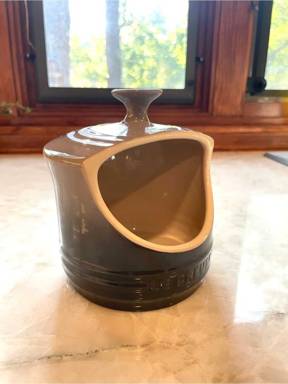 Le Creuset Two-Tone Grey Ombré Ceramic Stoneware Salt Crock / Salt Pig 10 oz